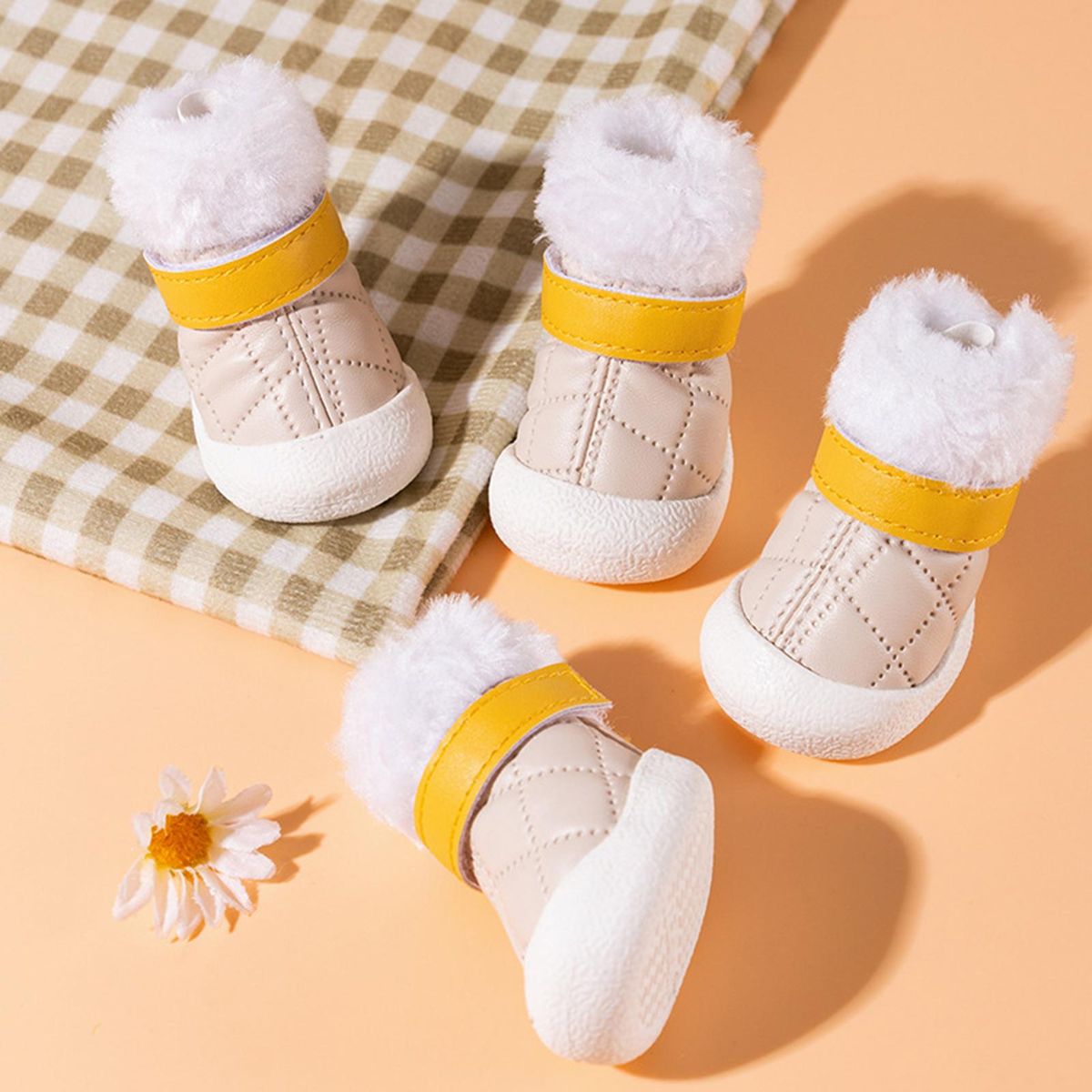 4Pcs Pet Booties Puppy Snow Anti-slip Boots Pet Paw Protector Beige