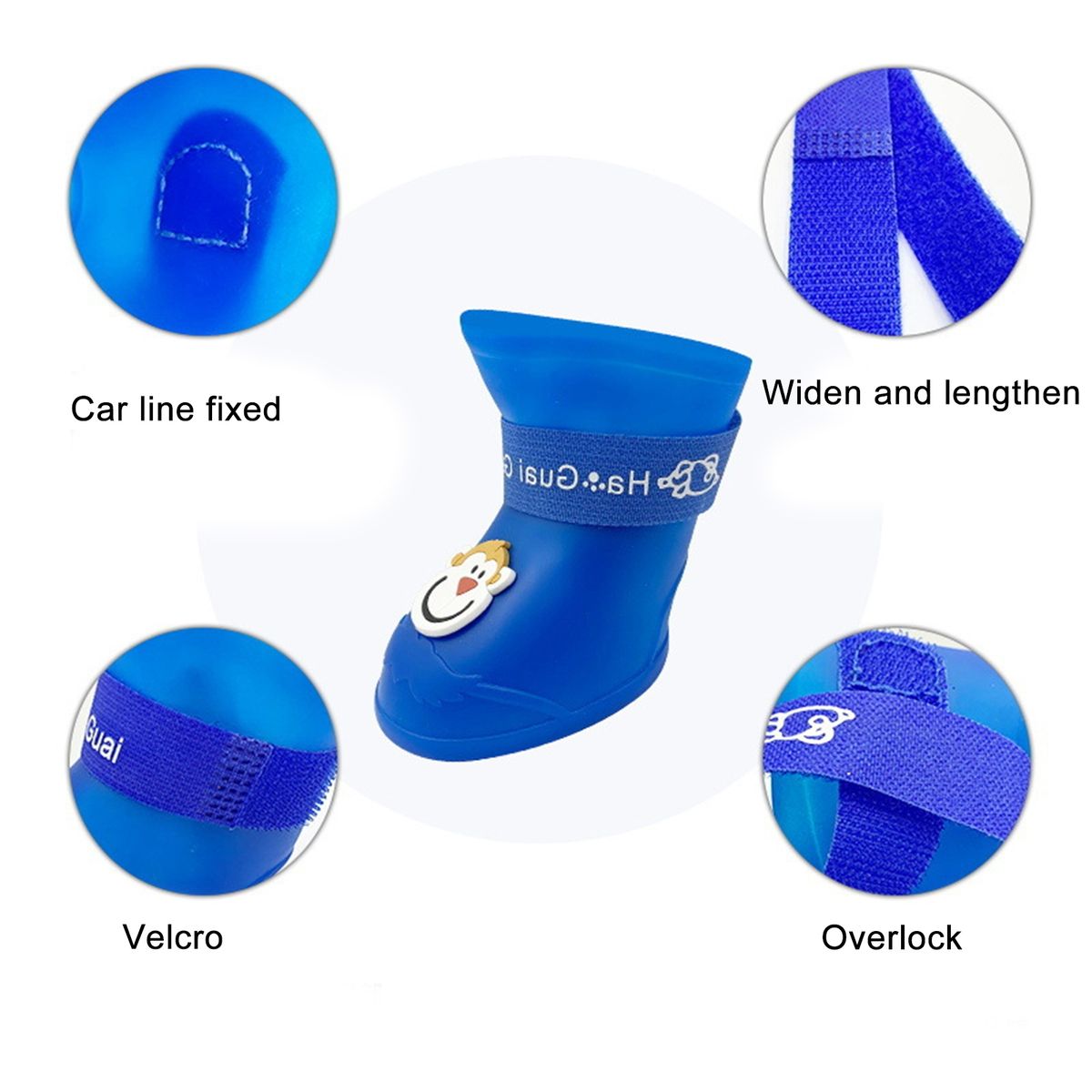 4Pcs Puppy Rain Shoes Cartoon Patter Bright Color Pet Rain Boots Blue