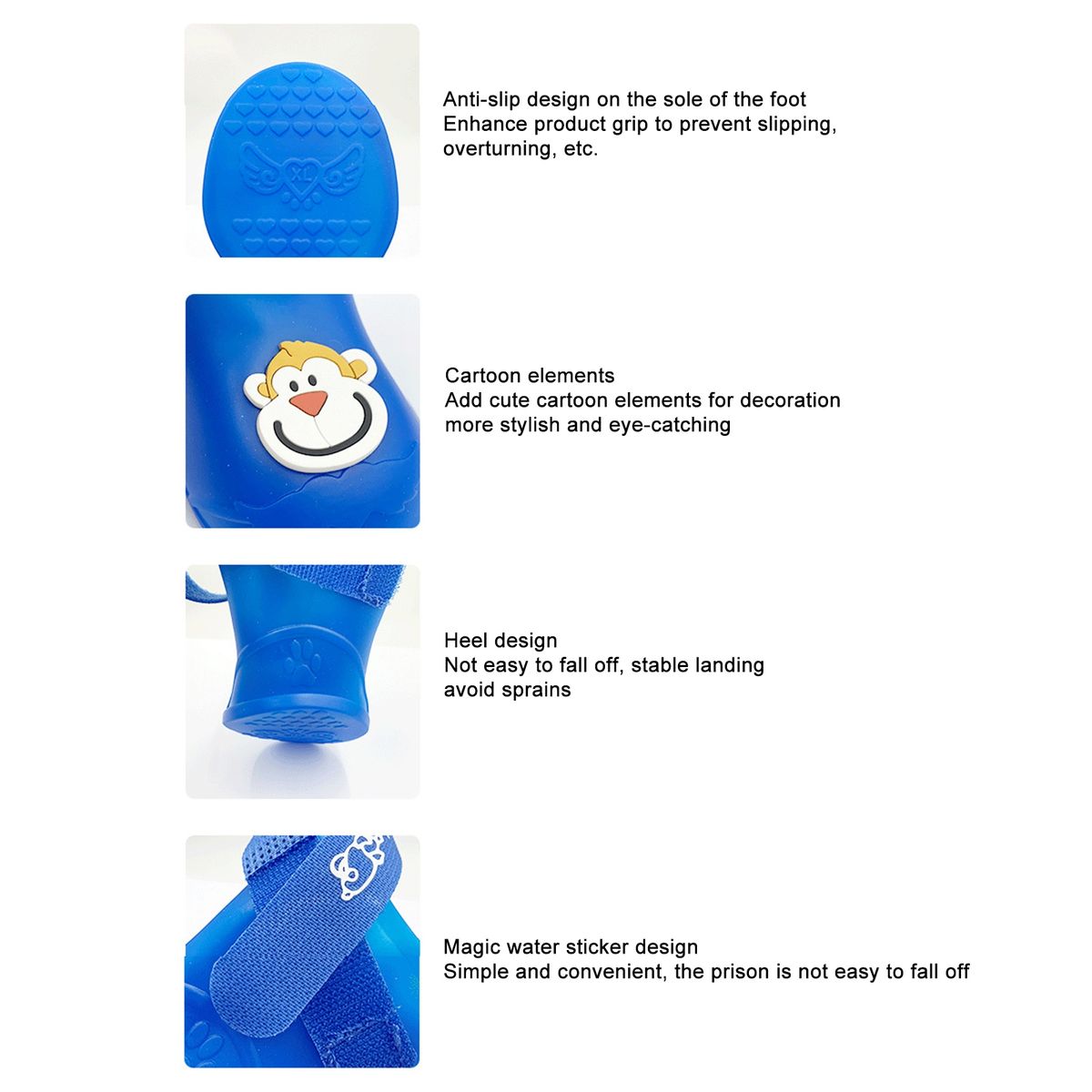 4Pcs Puppy Rain Shoes Cartoon Patter Bright Color Pet Rain Boots Blue