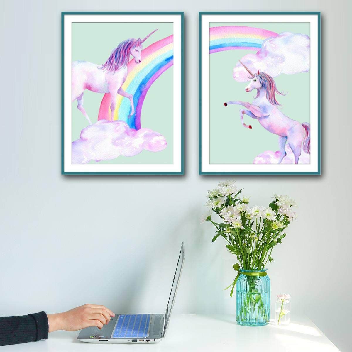 Cartoon Pink Unicorn Canvas Poster Pegasus Frameless Diamond Rainbow Horse B