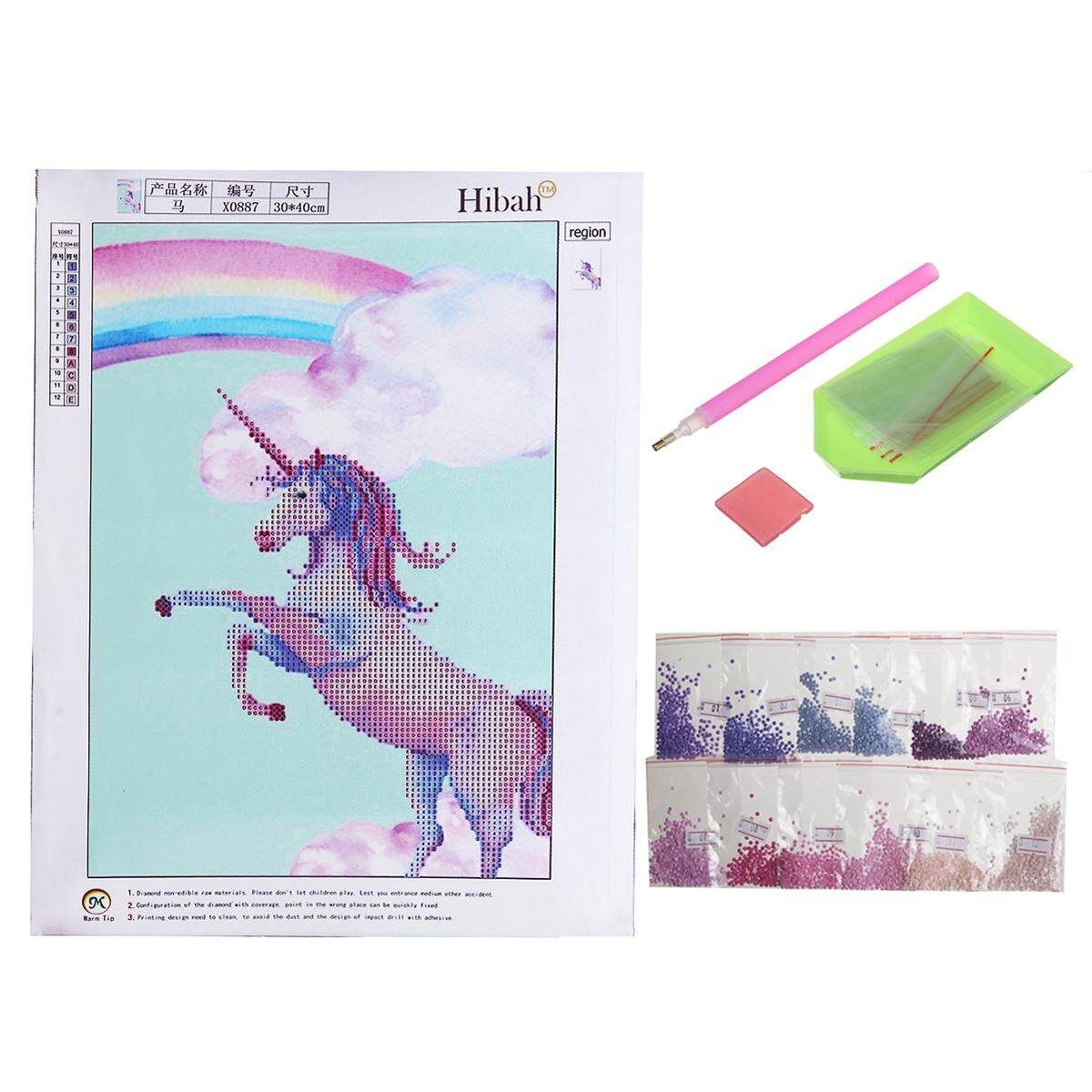 Cartoon Pink Unicorn Canvas Poster Pegasus Frameless Diamond Rainbow Horse B
