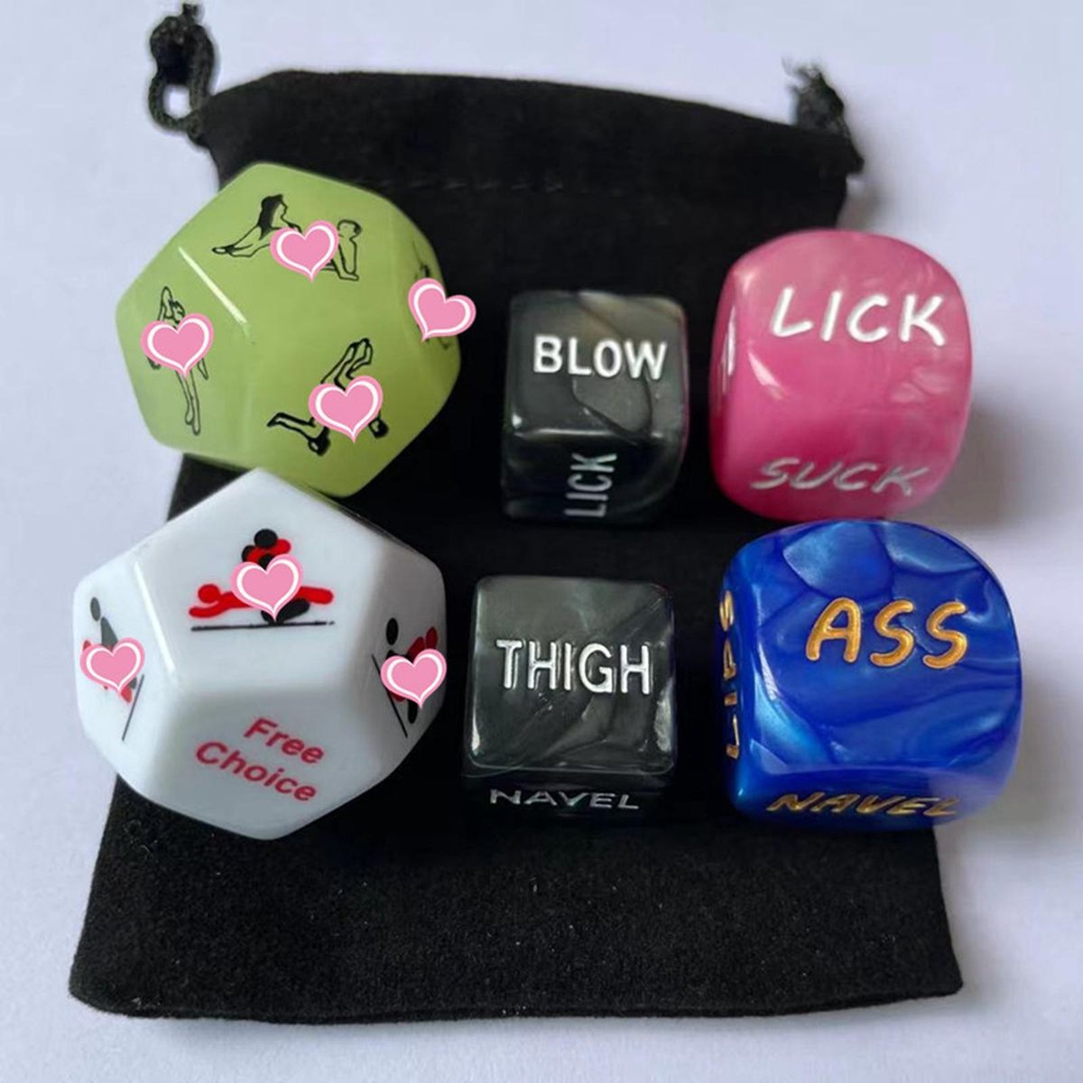 Pack Of 6 Sex Dice  Love Fun Adult Supply With Cloth Bag For