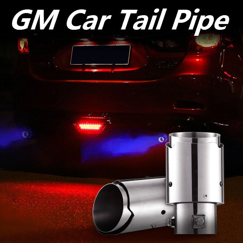 Stainless Steel Straight Edge 63mm Luminous Tail Throat LED Car Exhaust Pipe Head [Black]