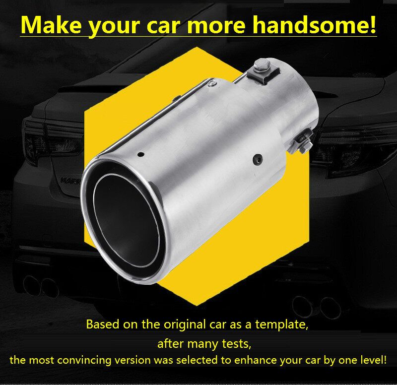 Stainless Steel Straight Edge 63mm Luminous Tail Throat LED Car Exhaust Pipe Head [Black]
