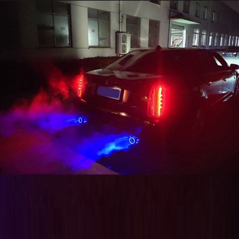 Stainless Steel Straight Edge 63mm Luminous Tail Throat LED Car Exhaust Pipe Head [Black]