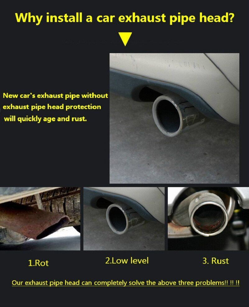 Stainless Steel Straight Edge 63mm Luminous Tail Throat LED Car Exhaust Pipe Head [Black]