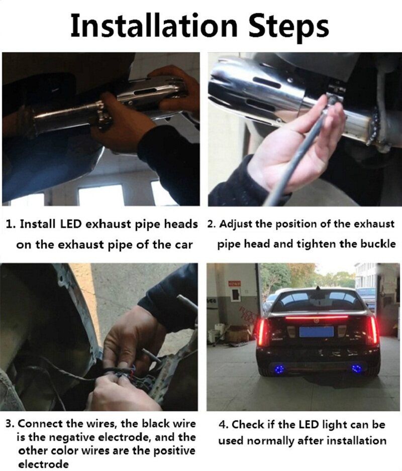 Stainless Steel Straight Edge 63mm Luminous Tail Throat LED Car Exhaust Pipe Head [Black]