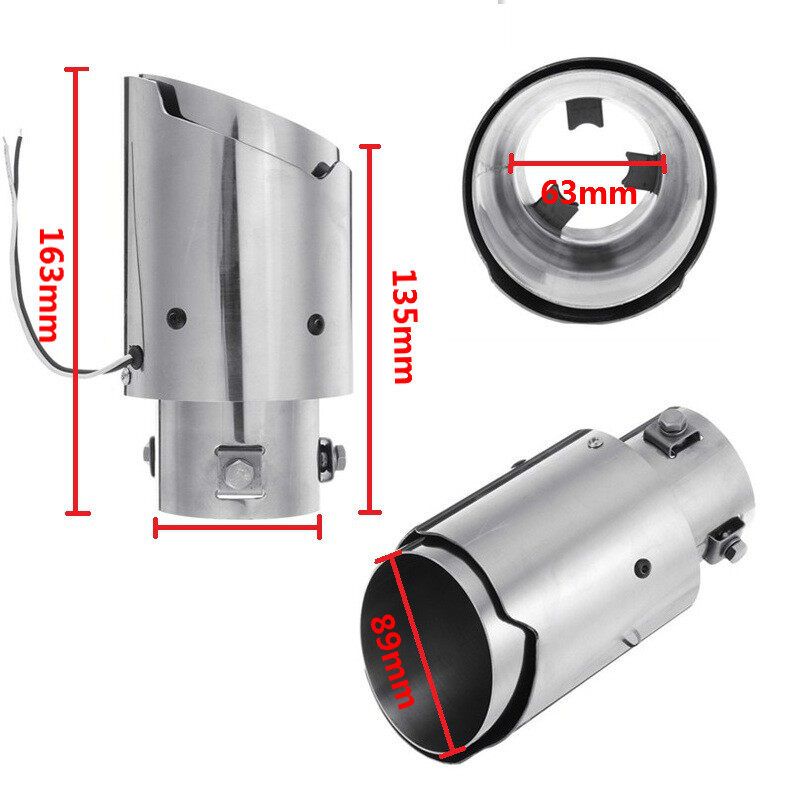 Stainless Steel Straight Edge 63mm Luminous Tail Throat LED Car Exhaust Pipe Head [Black]