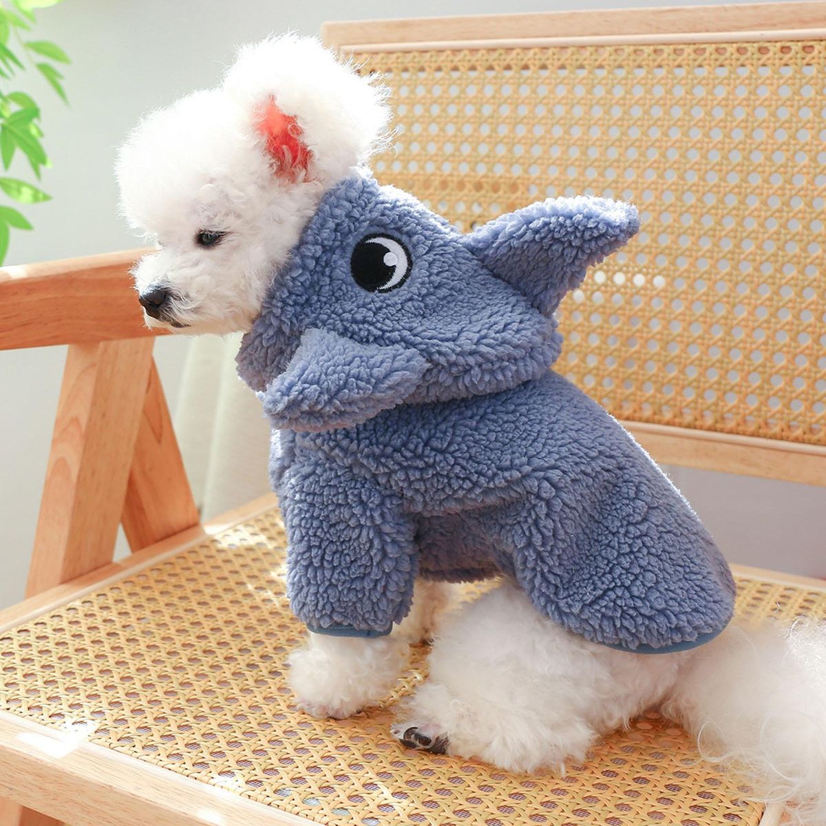 Travel Dog Costume Cozy Shark Sweatshirt with Hat Stylish Pet for Wear Blue