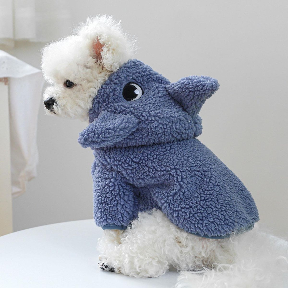 Travel Dog Costume Cozy Shark Sweatshirt with Hat Stylish Pet for Wear Blue