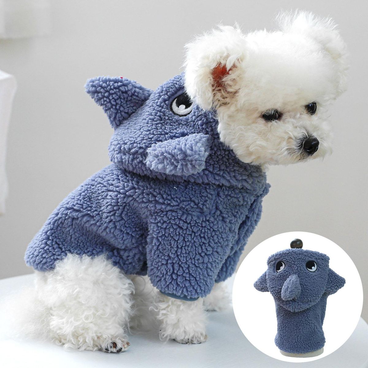 Travel Dog Costume Cozy Shark Sweatshirt with Hat Stylish Pet for Wear Blue