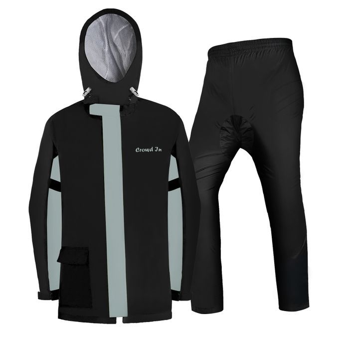 Motorcycle Raincoat Adjustable Windproof Black Reflective-