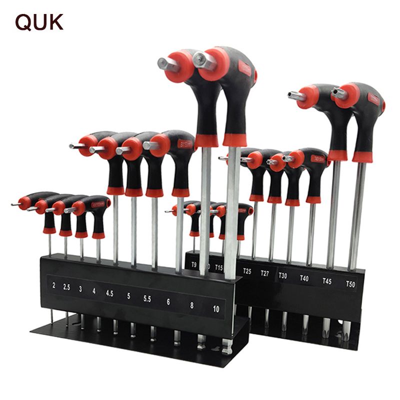 (Ball-end)QUK T-Handle Hexagon Wrench 10 Pcs Set Universal Allen Key Torx Ball Spanner Screw Nut Driver For AutoMobile Repair Hand Tool