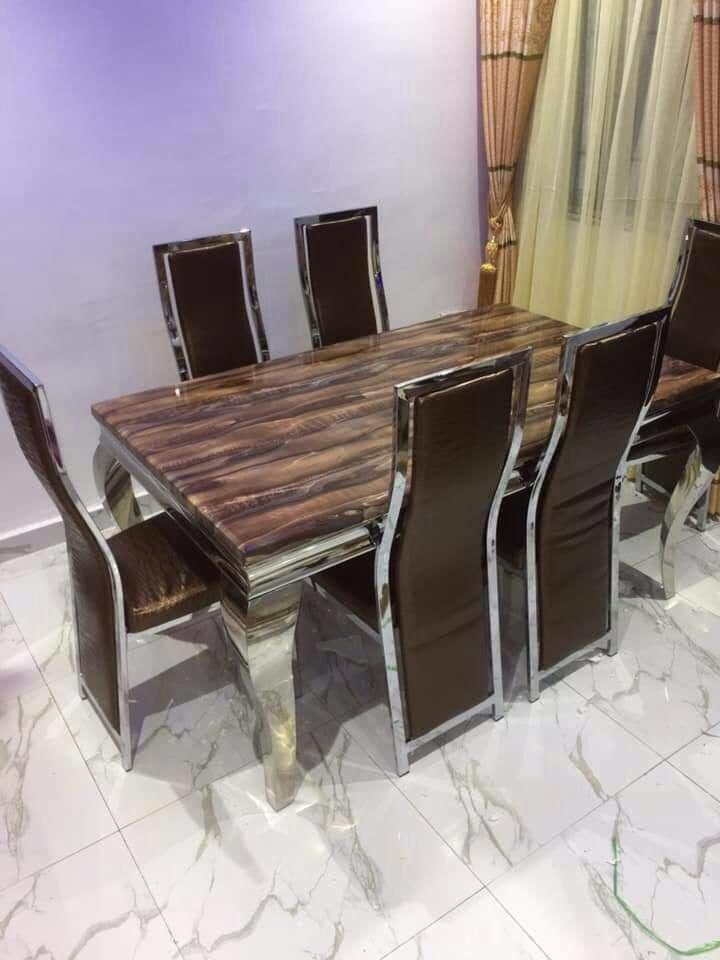 Classic 6seaters Marble Top Dining Set (brown)