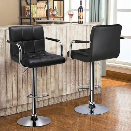 Adjustable Height Swivel Bar Stool With Arm Rest(set Of 2)