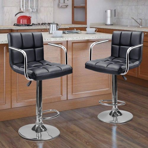 MJ6 Adjustable Swivel Bar Stool With Chrome Base - Set Of 2