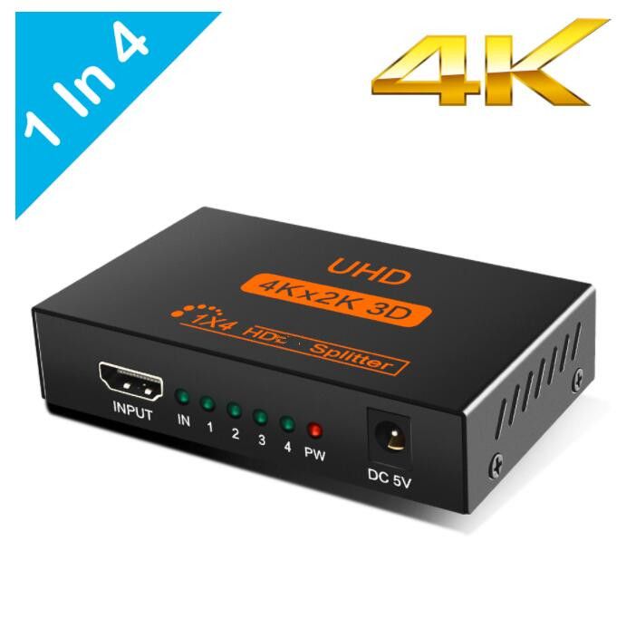 Ultra HD 4K 4 Port HDMI Splitter 1x4 Repeater Amplifier 1080P 3D Hub 1 In 4 Out