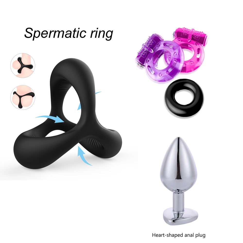 Silicone Phallus Dual Ring Stimulating Grain Lock Rings