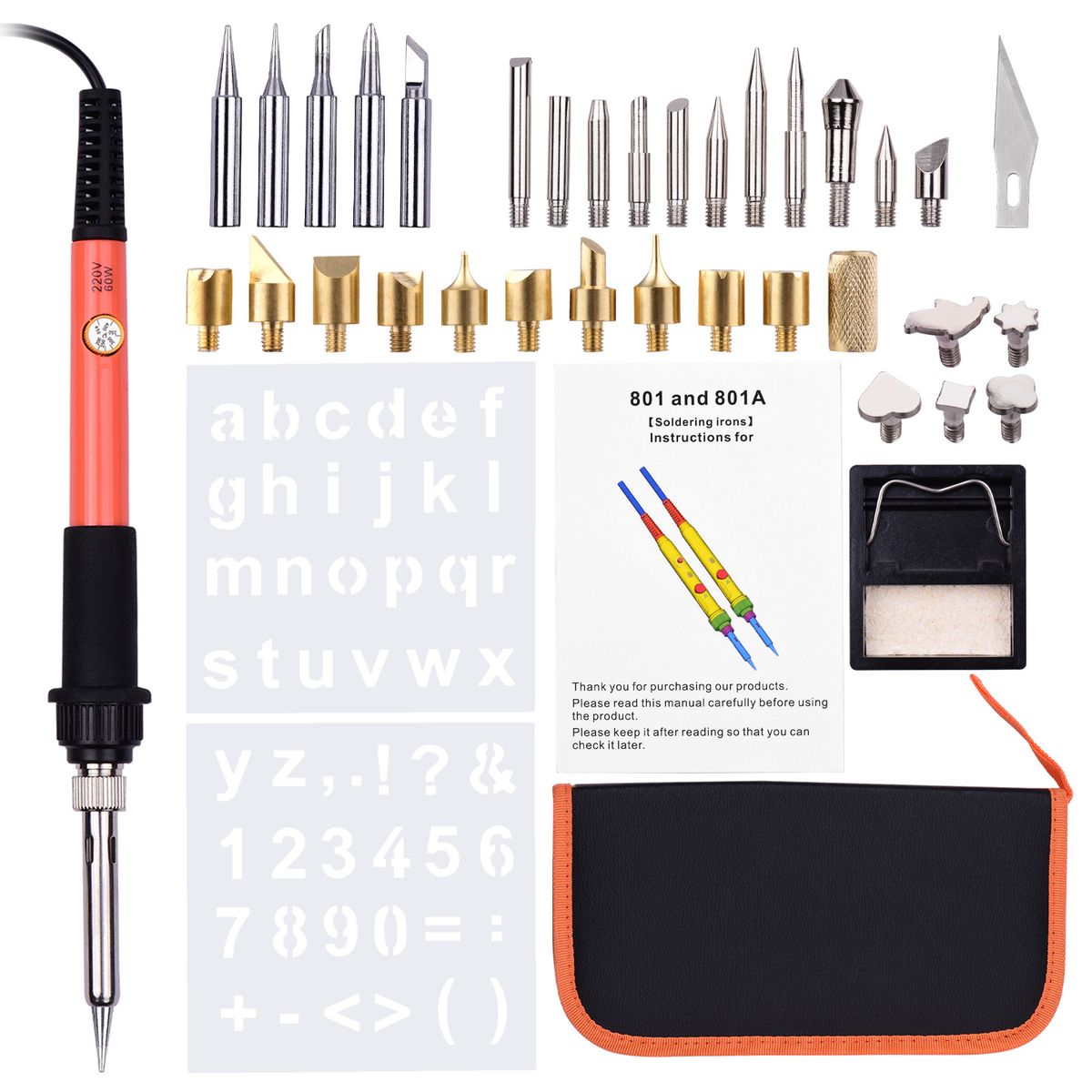38 Pieces Wood Burning Tool Kit Pyrography Pen Adjustable