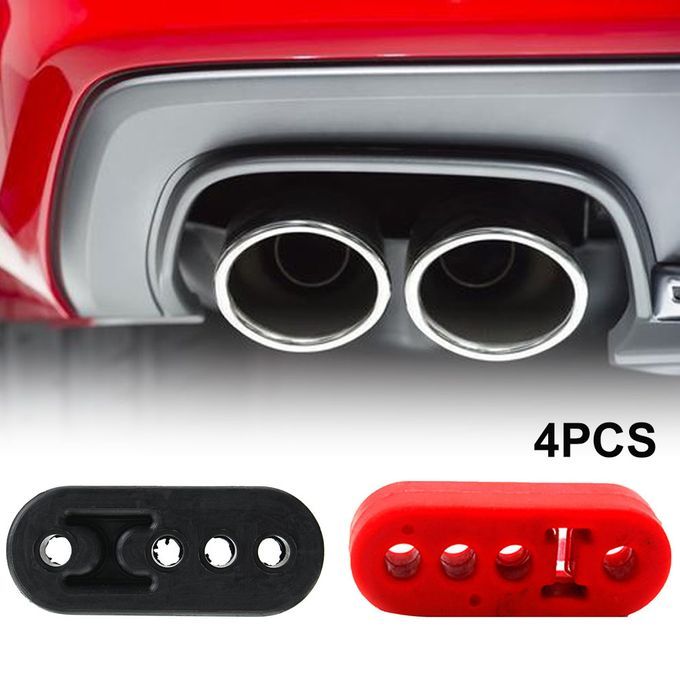 4Pcs 4 Holes Auto Car Rubber Exhaust Tail Pipe Mount-Red