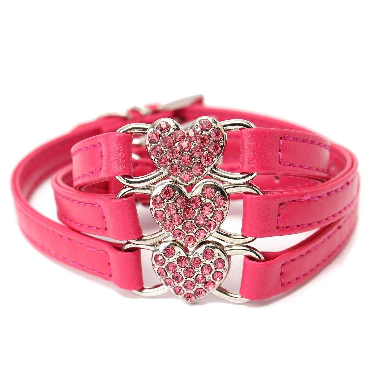 Dog Diamond Pet Rhinestone Puppy Collar Crystal PU Leather Bling Cat E+1231352293097 M