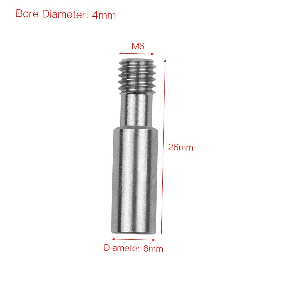 5pcs All-Metal Heatbreak Throat MK8 Extruder Throat Tube M6 Screw 26mm Length Compatible with CR-10/Ender Series 3D Printer Hotend