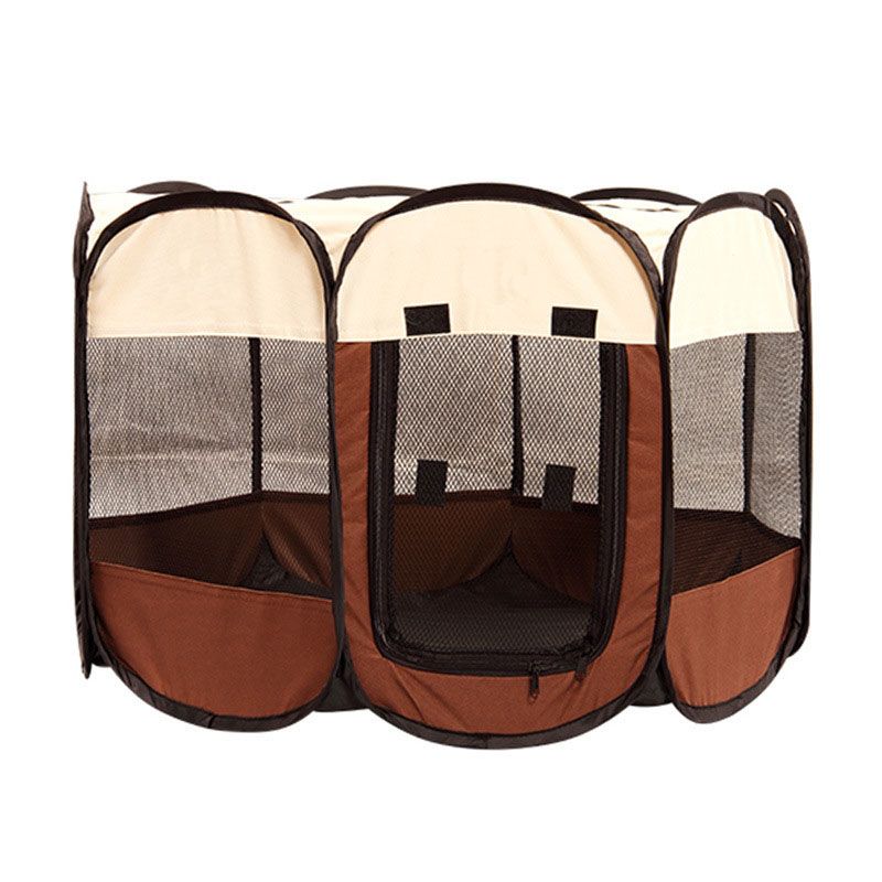 Pet Dog Cat Playpen Tent Crate Room Foldable Puppy Exercise Cat Cage Waterproof Outdoor Two Door Mesh Shade Cover Nest Kennel-Coffee