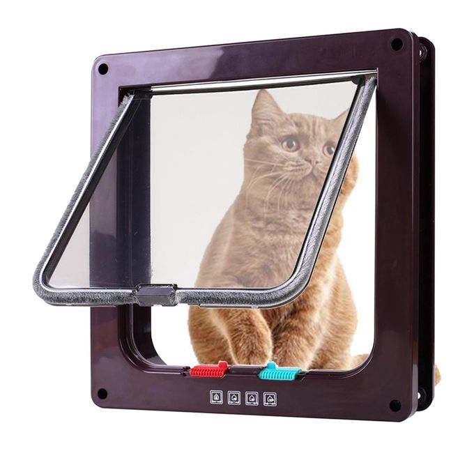 4 Way Locking Pet Door Lockable Dog Gate Pet Supplies Kitten Coffee L