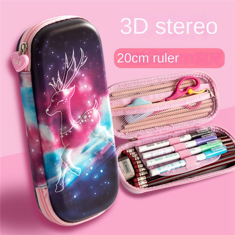 3D Girls Pencil Case Cute Stationery Box EVA Pencil Box Cartoon Animal Pen Case Children School Supplies Storage Box D
