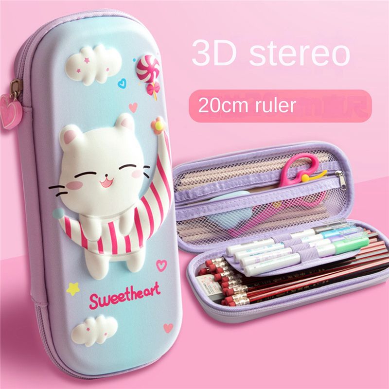3D Girls Pencil Case Cute Stationery Box EVA Pencil Box Cartoon Animal Pen Case Children School Supplies Storage Box D