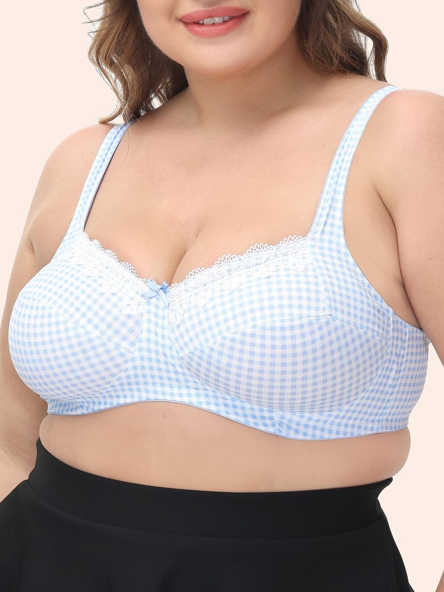 Women Plus Size Bra Soft No Underwire Lace Plaid Bras