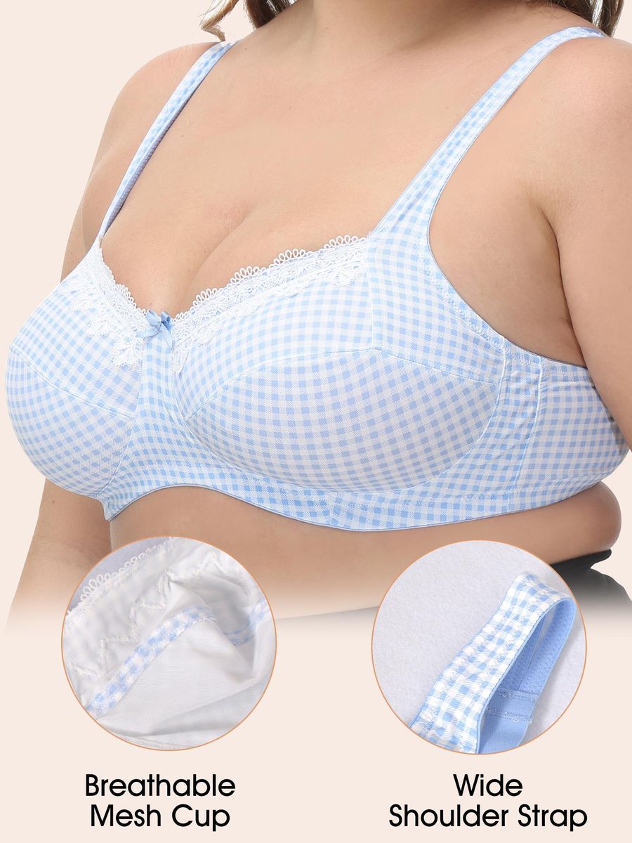 Women Plus Size Bra Soft No Underwire Lace Plaid Bras