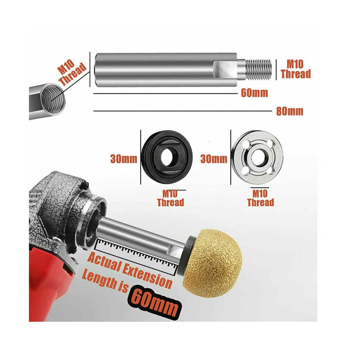 Angle Grinder Extension Shaft Joint M10 Refitted Grinding Tool is Used for Grinding Connection of Polishing Machine Pad.