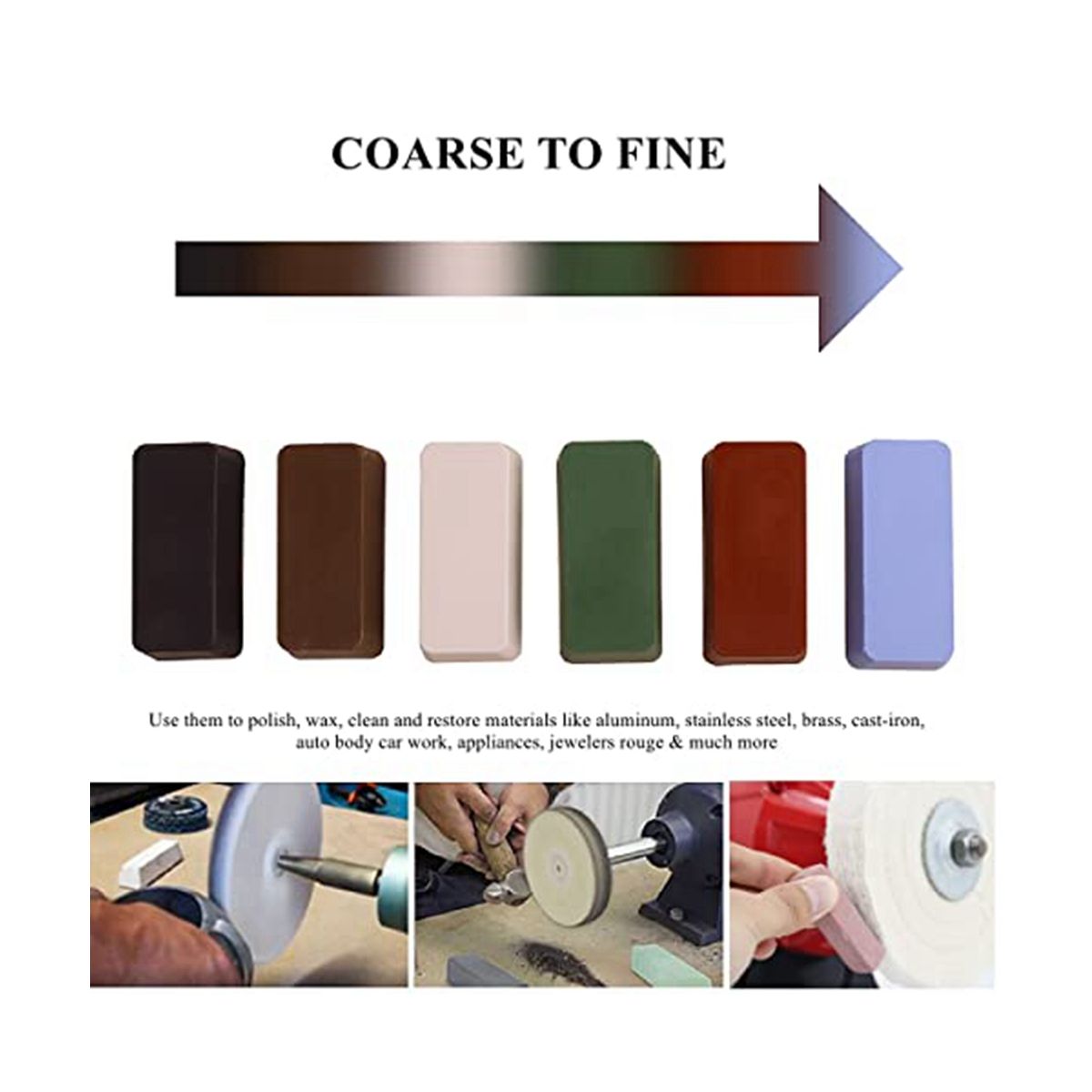 6Pcs Metal Polishing Compound Kit 24Oz Buffing Compound Bars 4Oz Each Buffing Wheels Polishing Pastes