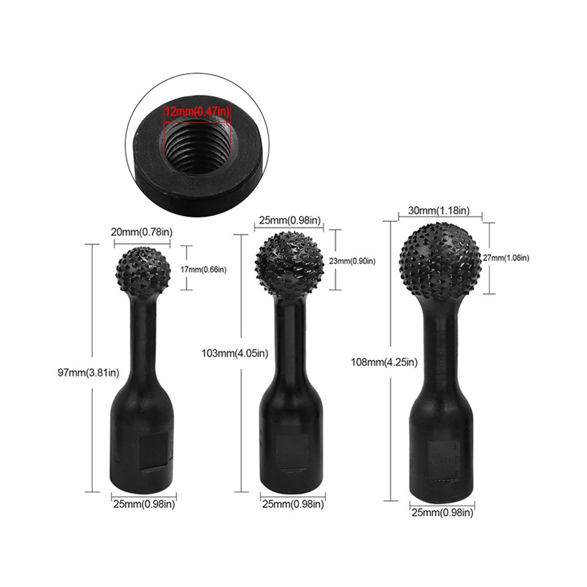 3Pcs Angle Grinder Spherical Grinding Head Spherical Wood Groove Grinding Head Wood Groove Polishing Round Drill Bit
