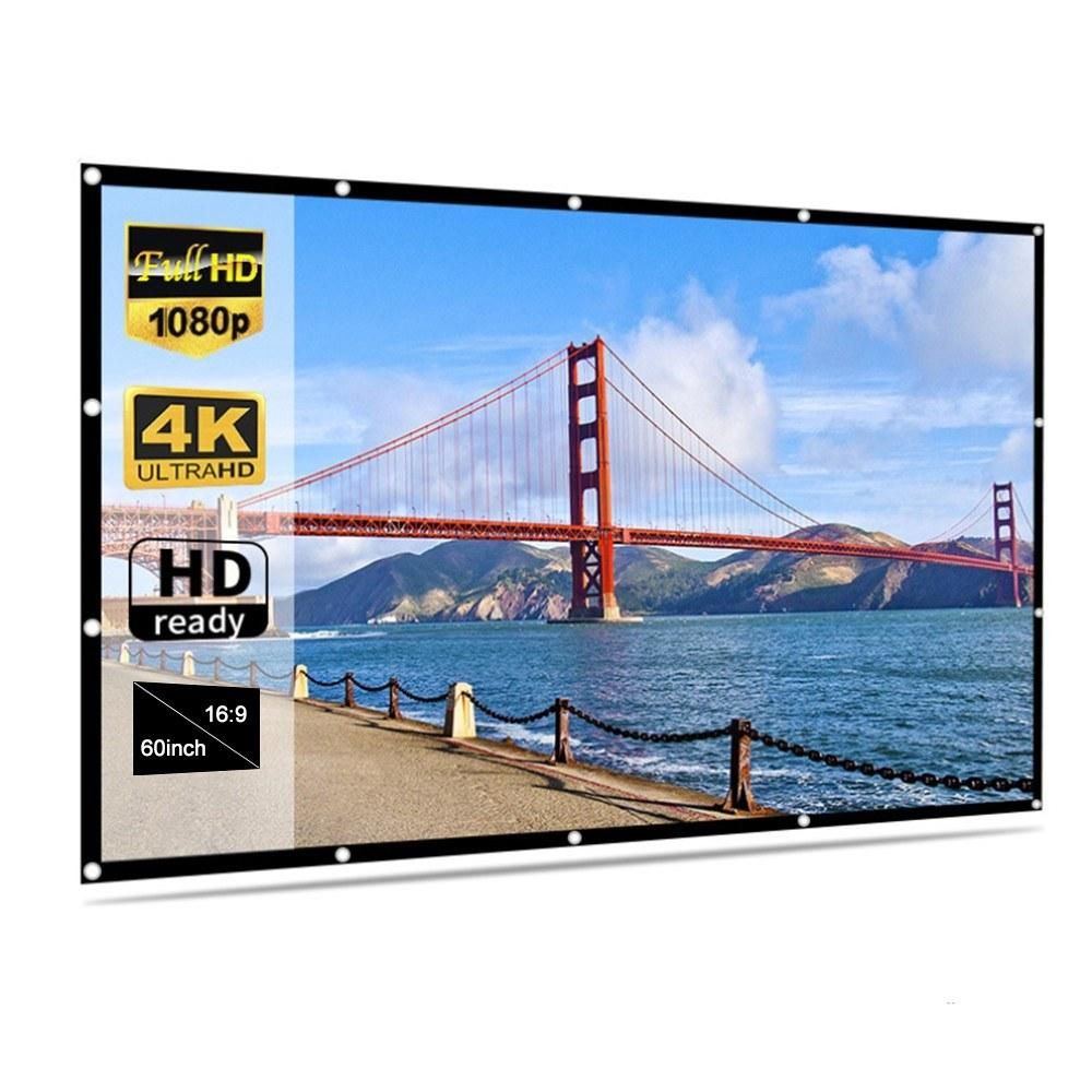 Foldable No Crease Soft Projector Screen Holes Hanging Portable Home Movie Meeting Screen ( 60inch 16:9)