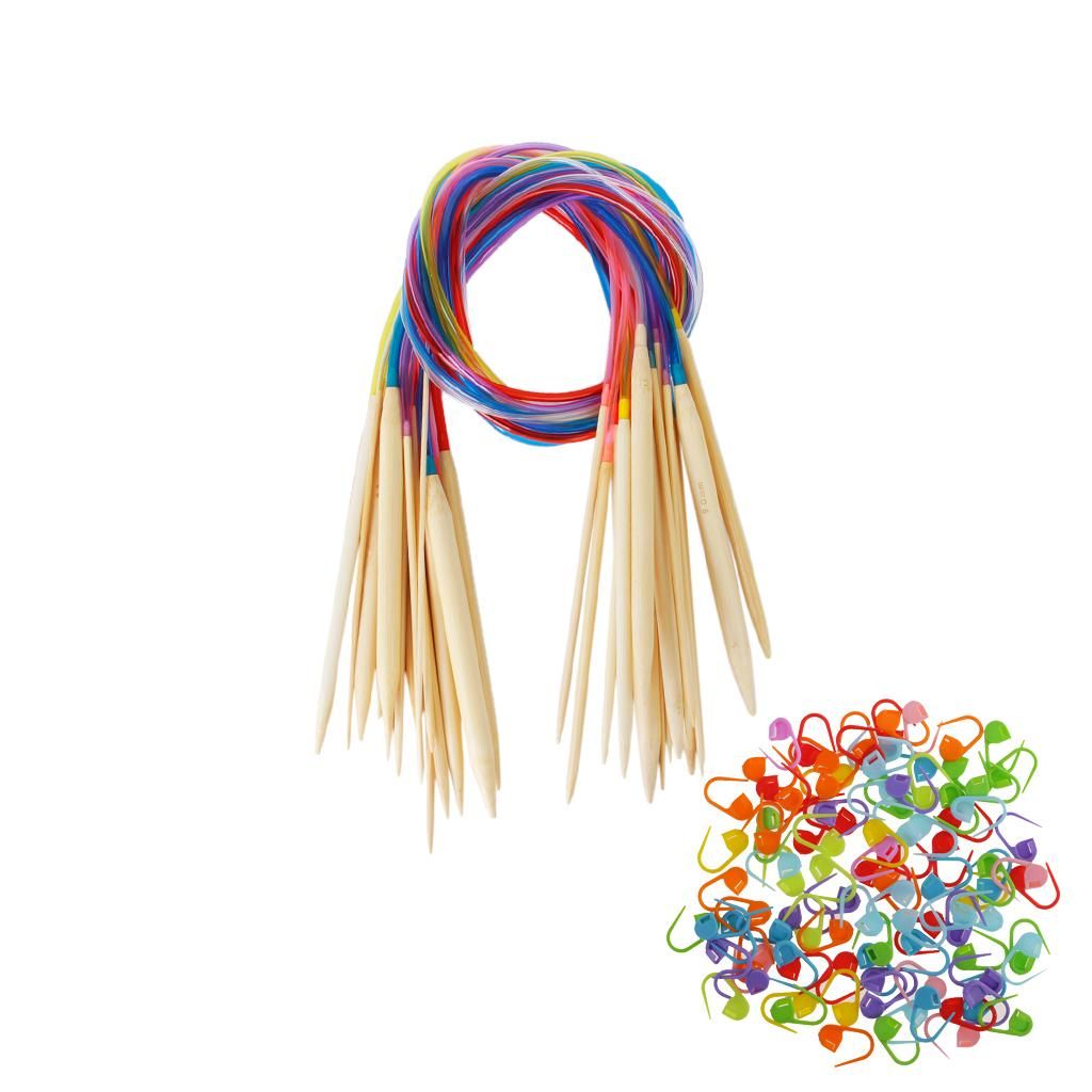 18 Sizes 80cm Wood Circular Tube Knitting  +100 Pieces Stitch