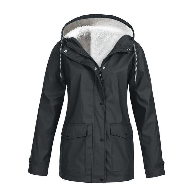 Hooded Woman Jacket Waterproof Rain Coat Windbreaker Dark Gray XXXXL