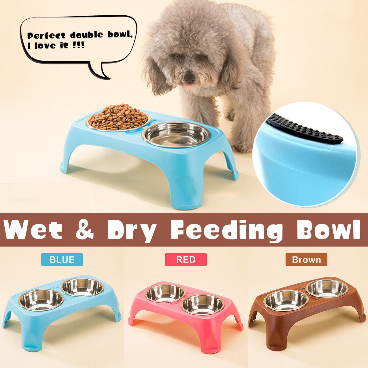 Twin Dog/Puppy/Cat Wet & Dry Feeding Bowl Stand Food/Water--coffee