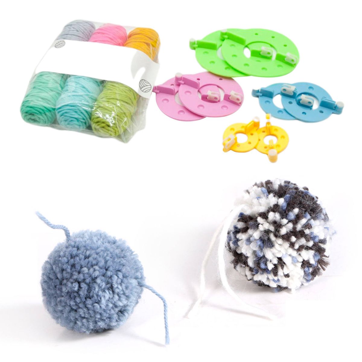 4 Sizes Pompom Maker Fluff Ball Waver DIY Pompom Maker 6 Yarns