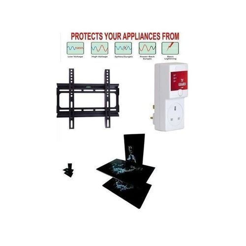 Double Layer Wall Shelf Glass, + 13Amp TV Guard For TV, Home Theater, DVD Protector + -32 - 55 Inches Hanger For LED LCD Flat Screen Tv. All Accessories For TV Hanger,Wall Shelf Included.