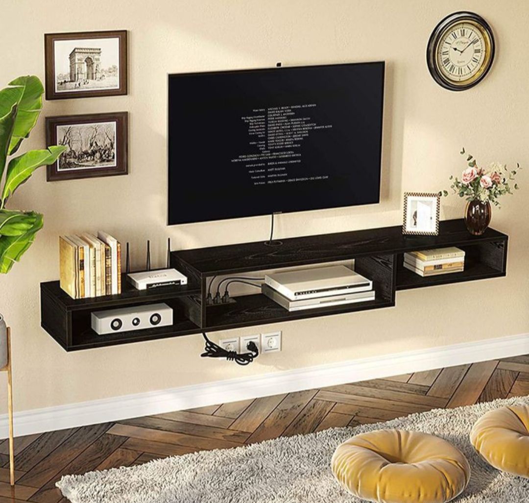 3box Long DVD/AUDIO Floating Shelf With Storage( Black)