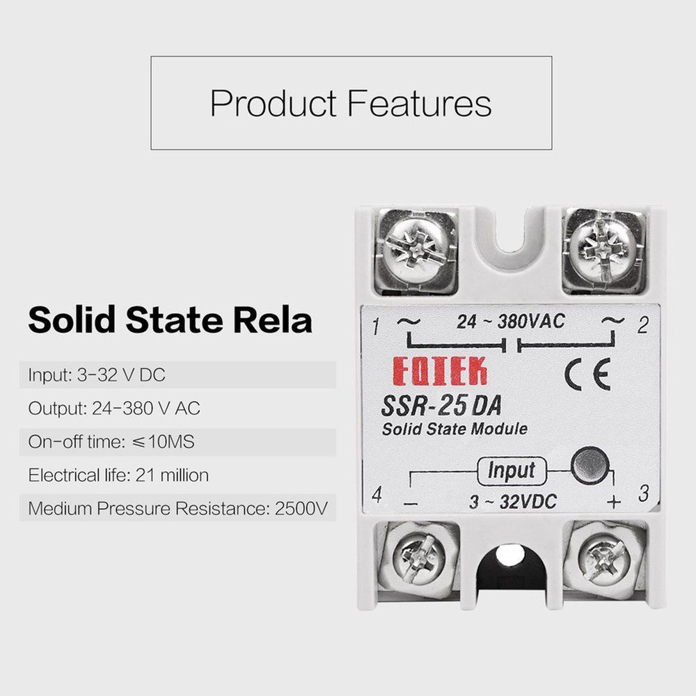 Solid State Relay DC-AC SSR-10A 25A 40A 60A 80A 100A 3-32V DC TO 24-380V AC White