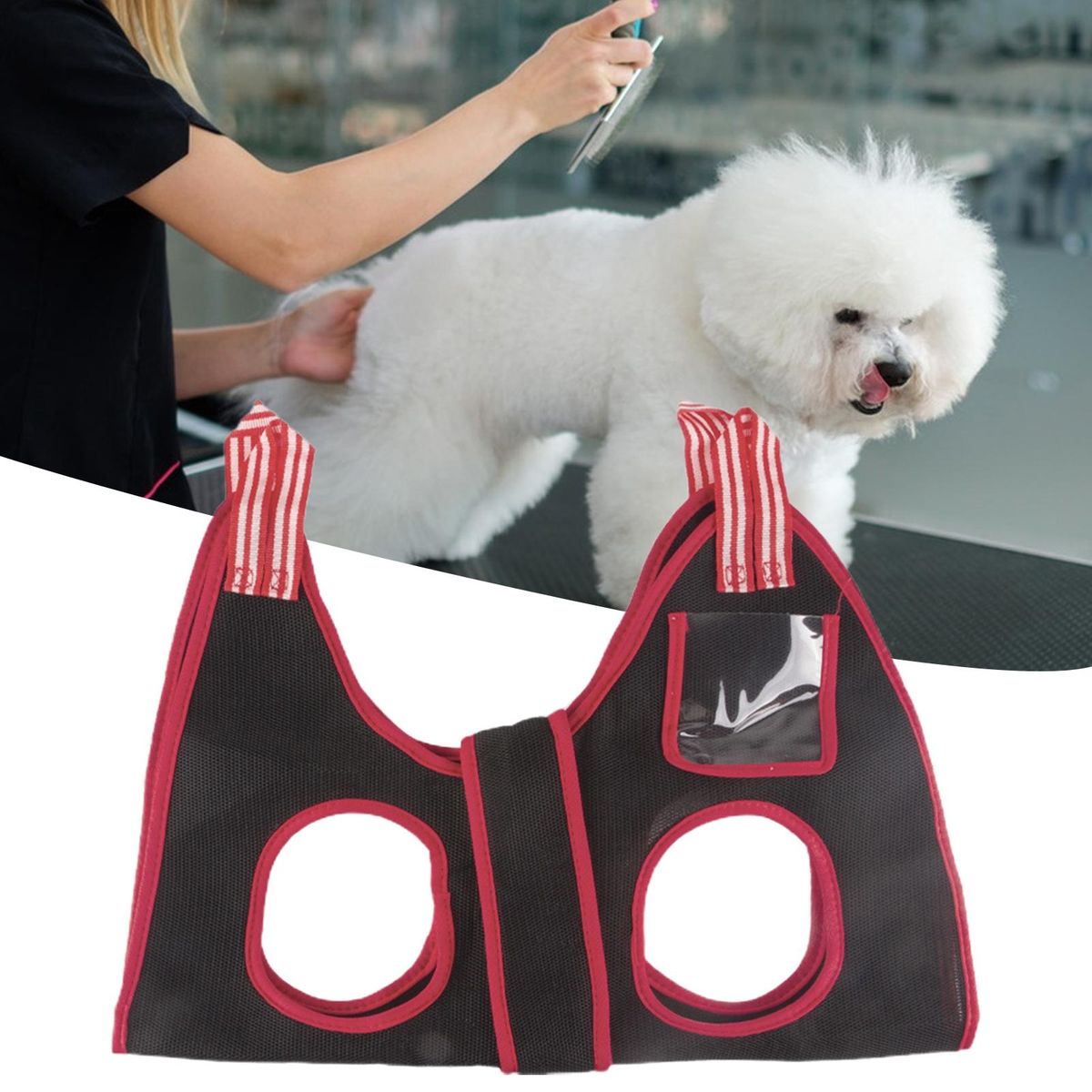 Pet Grooming Hammock Puppy Kitten Trimming Hammock Helper Black