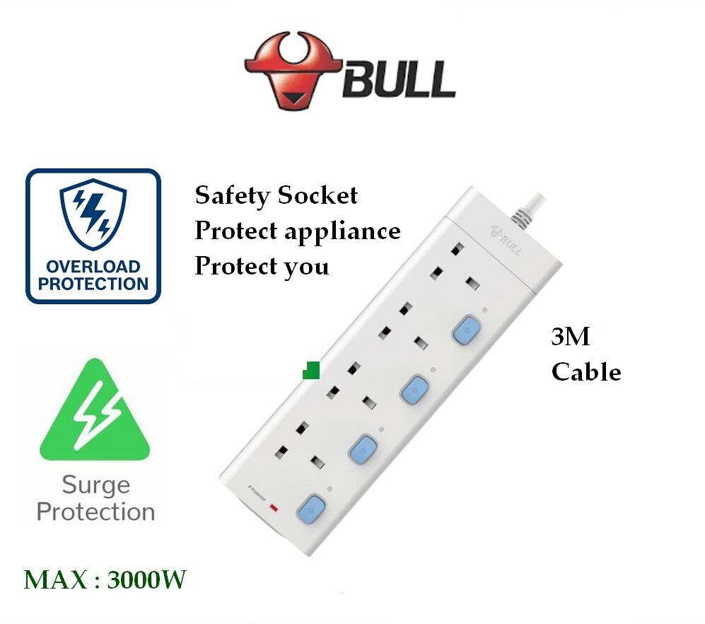 Surge Protector Overload Protection 4 Outlet Extension Socket