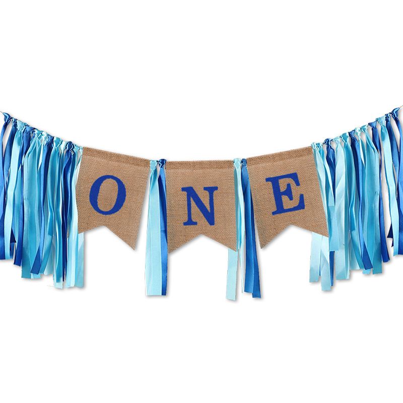 One Year Birthday Gift Hat Tie 1st Birthday Banner Kids Happy-blue