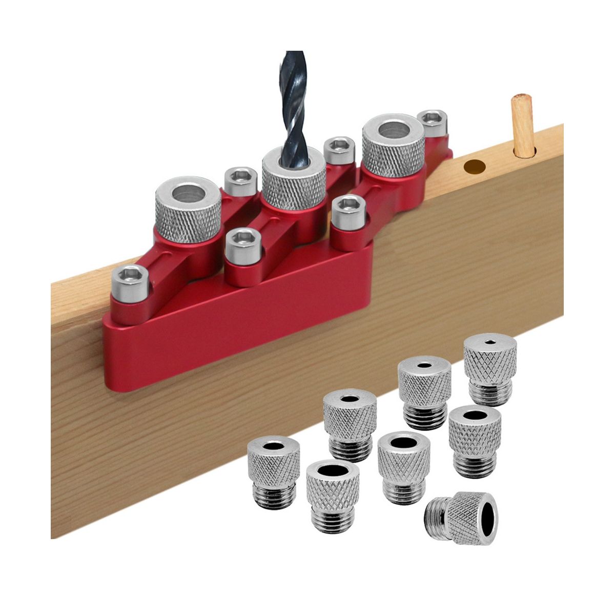 Self Centering Dowelling Jig Woodworking Hole Drill Guide,Dowel Hole Positioner Locator with 3-10Mm Drill Sleeves