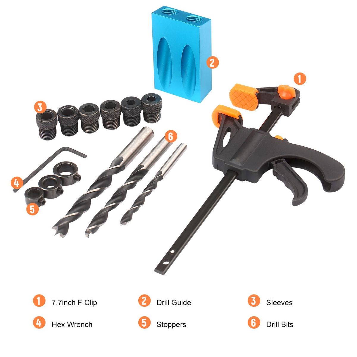 15pcs Pocket Hole Jig Kit  8mm 10mm 15 Degree Angle Drill Guide Woodwoorking Tool Inclined Hole Jig Hole Puncher Locator Jig Drill Bit Carpentry Tools