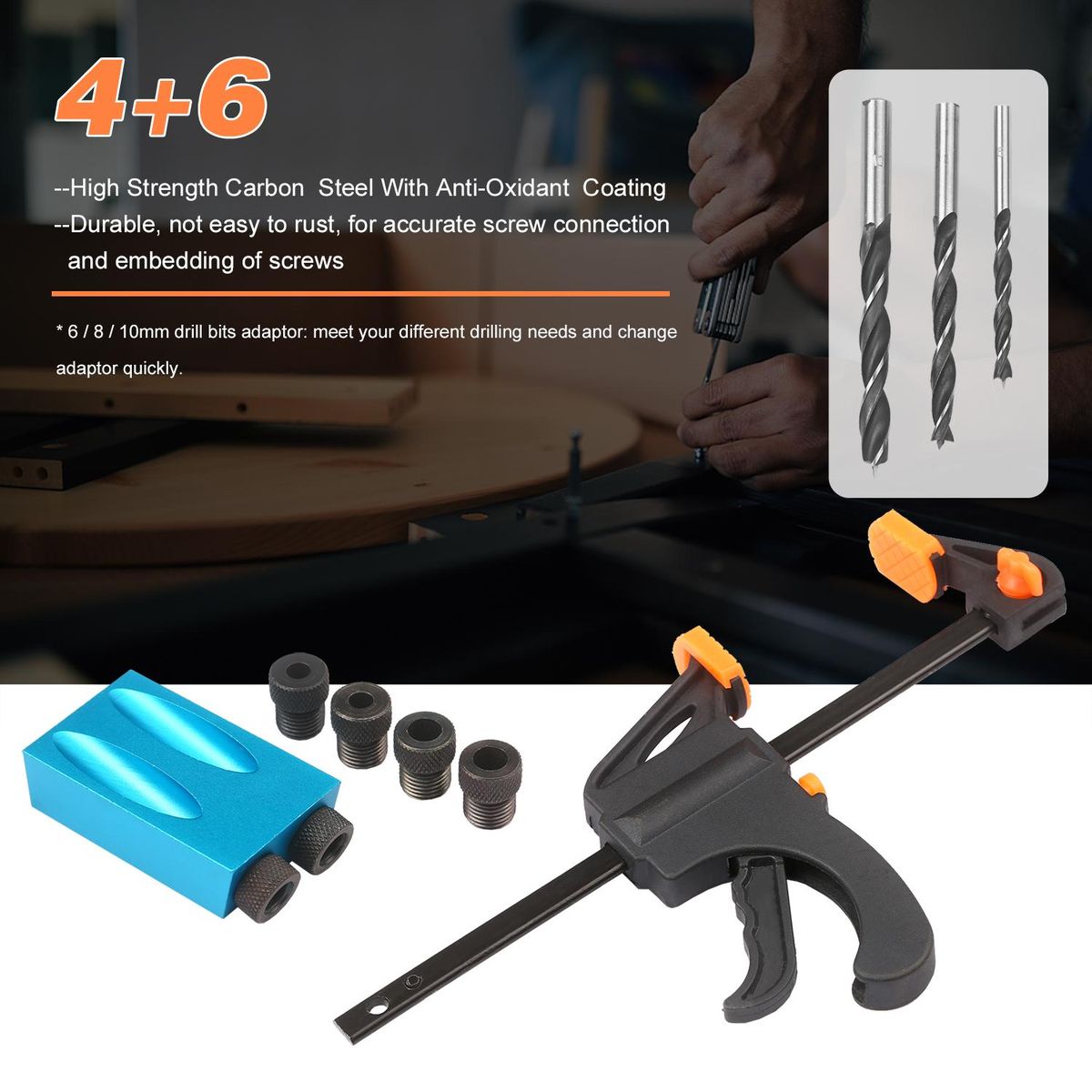 15pcs Pocket Hole Jig Kit  8mm 10mm 15 Degree Angle Drill Guide Woodwoorking Tool Inclined Hole Jig Hole Puncher Locator Jig Drill Bit Carpentry Tools