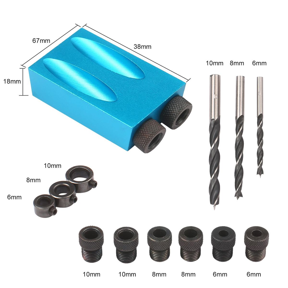 15pcs Pocket Hole Jig Kit  8mm 10mm 15 Degree Angle Drill Guide Woodwoorking Tool Inclined Hole Jig Hole Puncher Locator Jig Drill Bit Carpentry Tools